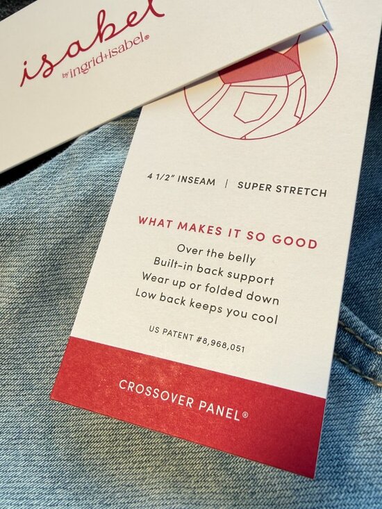 Isabel Maternity Light Wash Denim Shorts Size 6 NWT Crossover Panel - Picture 2 of 6